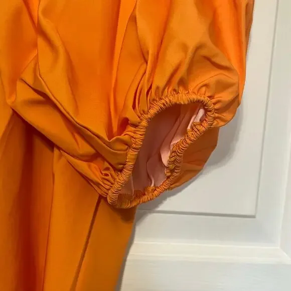 Uoozee Boho Abstract Artsy Sun Face Graphic Orange V Neck Balloon Sleeve Top - Picture 7 of 9